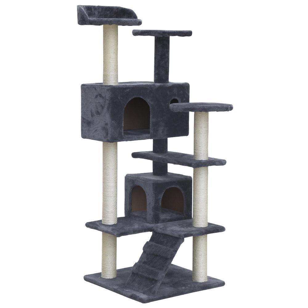 i.Pet Cat Tree 134cm Trees Scratching Post Scratcher Tower Condo House Furniture Wood Grey - John Cootes