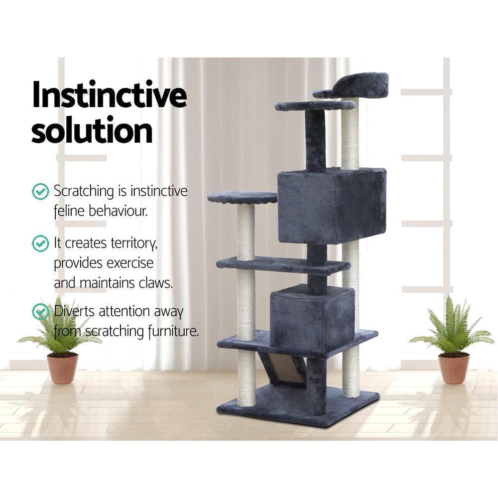 i.Pet Cat Tree 134cm Trees Scratching Post Scratcher Tower Condo House Furniture Wood Grey - John Cootes