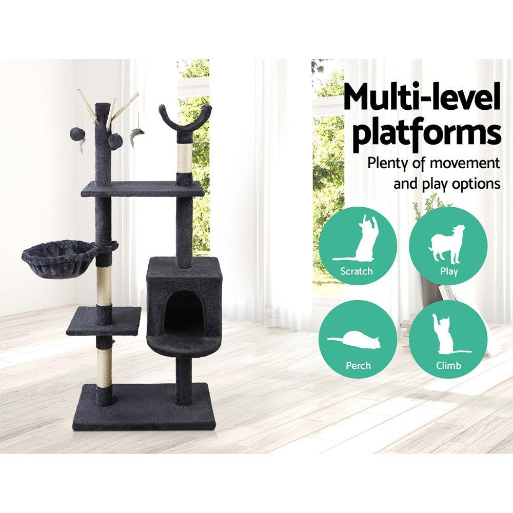 i.Pet Cat Tree 140cm Trees Scratching Post Scratcher Tower Condo House Furniture Wood - John Cootes