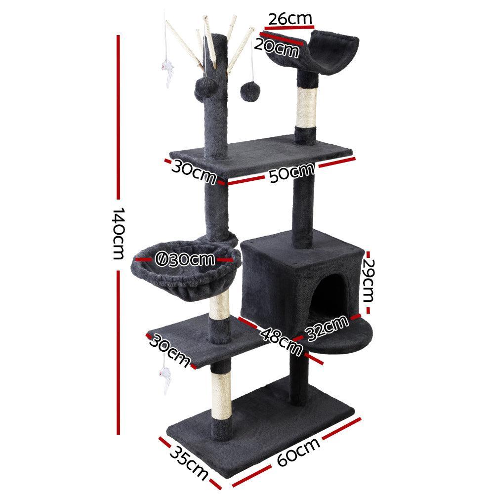 i.Pet Cat Tree 140cm Trees Scratching Post Scratcher Tower Condo House Furniture Wood - John Cootes