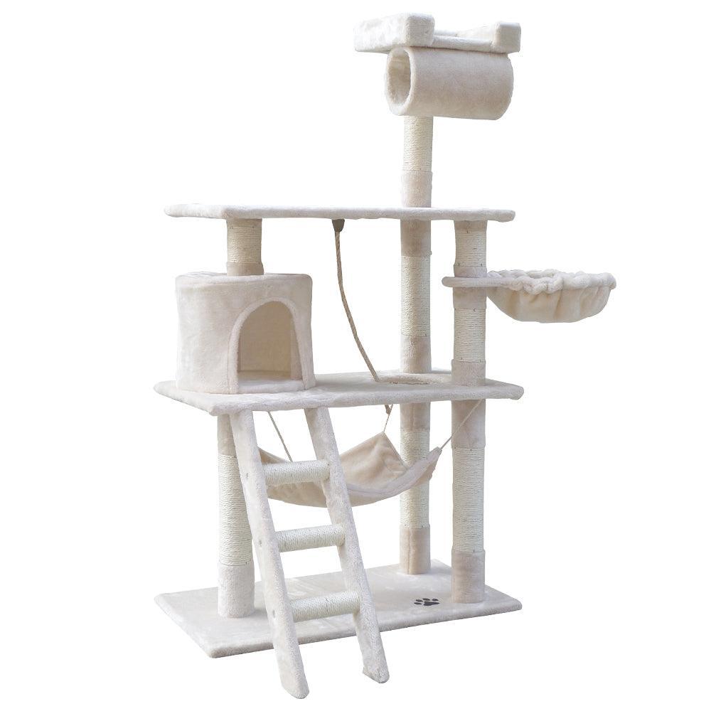 i.Pet Cat Tree 141cm Trees Scratching Post Scratcher Tower Condo House Furniture Wood Beige - John Cootes