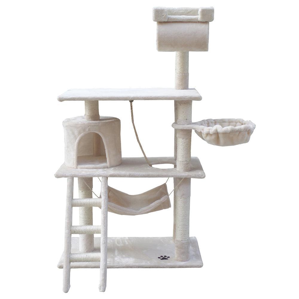 i.Pet Cat Tree 141cm Trees Scratching Post Scratcher Tower Condo House Furniture Wood Beige - John Cootes