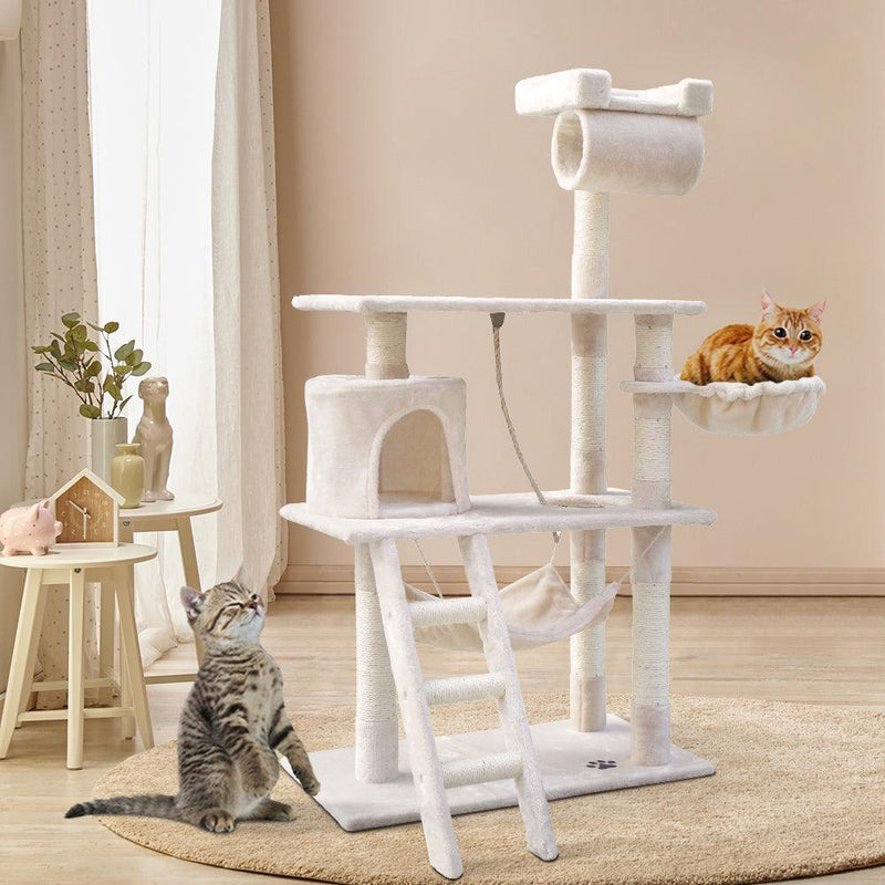 i.Pet Cat Tree 141cm Trees Scratching Post Scratcher Tower Condo House Furniture Wood Beige - John Cootes