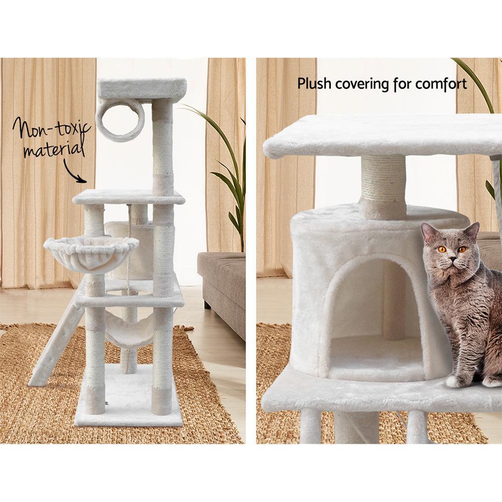 i.Pet Cat Tree 141cm Trees Scratching Post Scratcher Tower Condo House Furniture Wood Beige - John Cootes