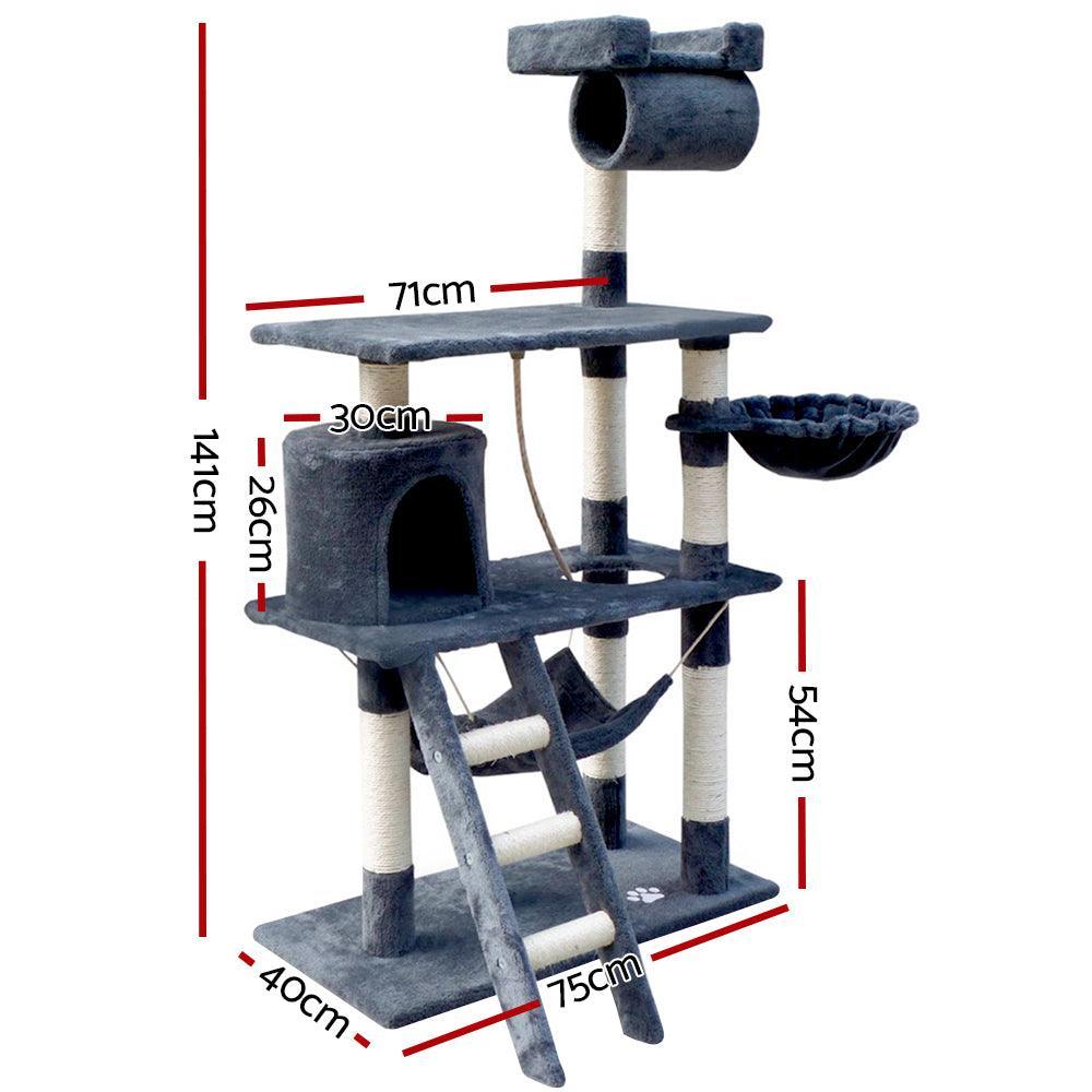 i.Pet Cat Tree 141cm Trees Scratching Post Scratcher Tower Condo House Furniture Wood - John Cootes