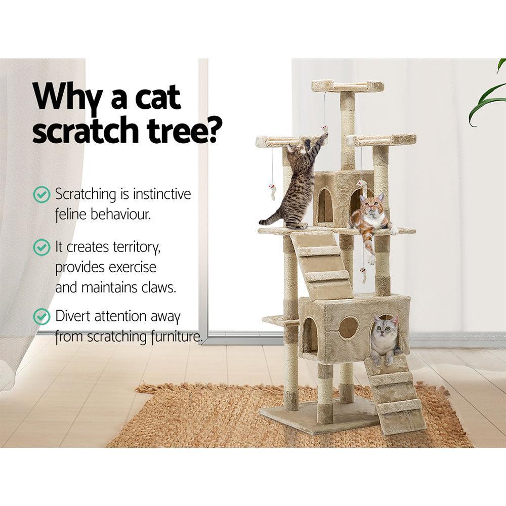 i.Pet Cat Tree 180cm Trees Scratching Post Scratcher Tower Condo House Furniture Wood Beige - John Cootes