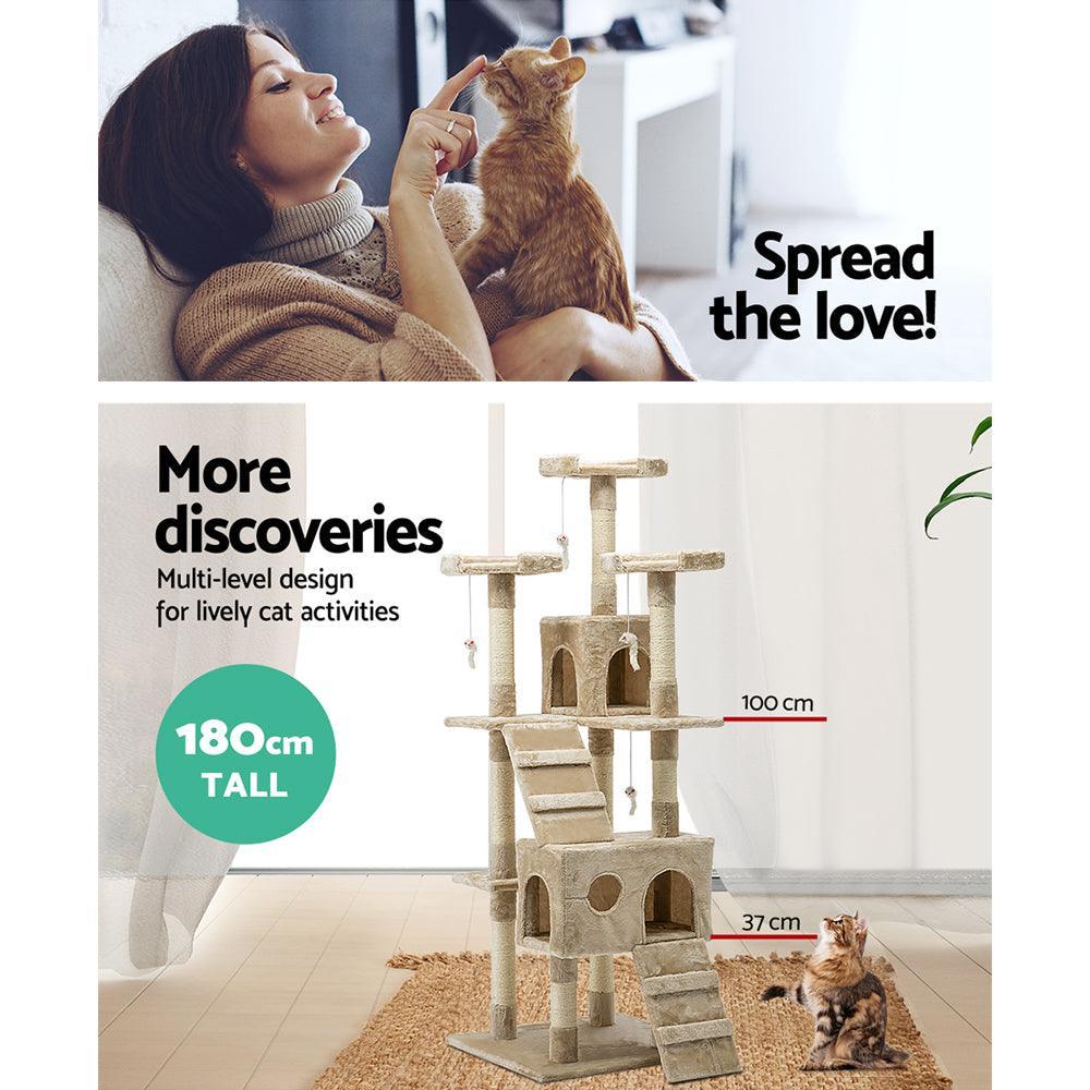 i.Pet Cat Tree 180cm Trees Scratching Post Scratcher Tower Condo House Furniture Wood Beige - John Cootes