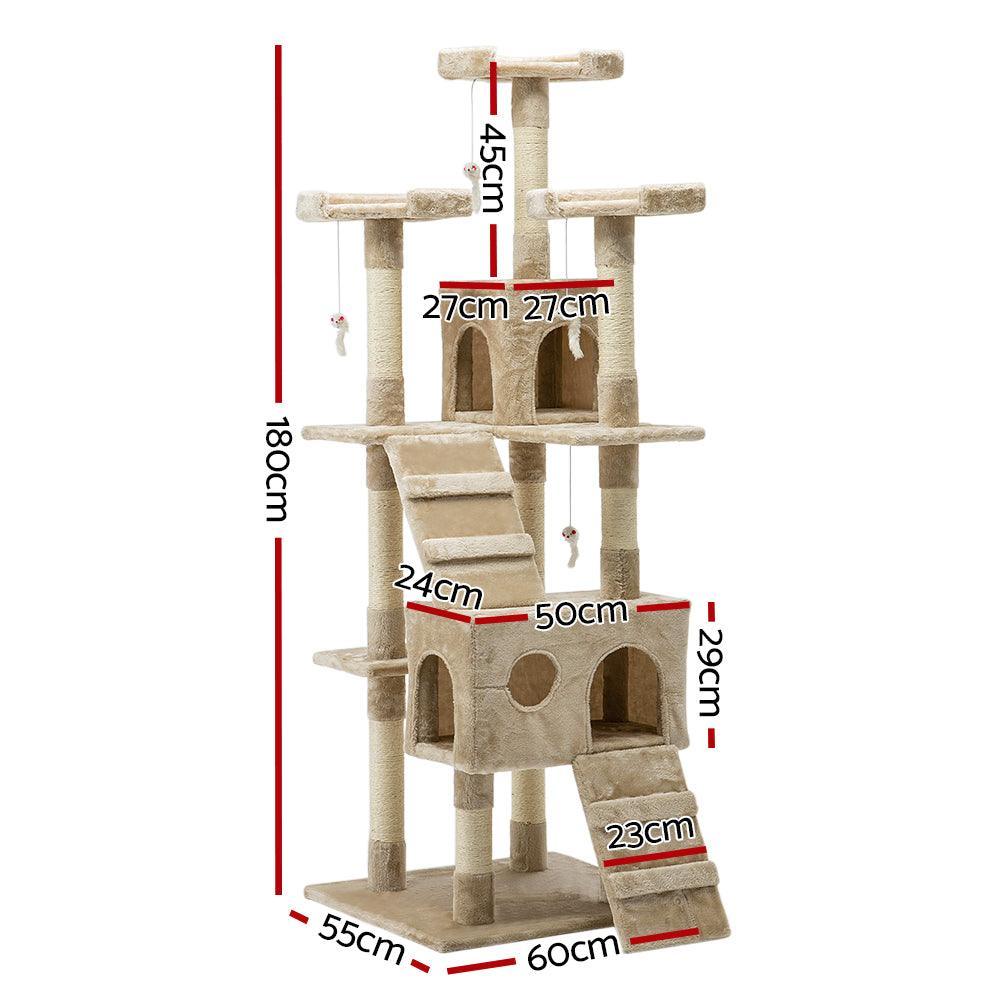 i.Pet Cat Tree 180cm Trees Scratching Post Scratcher Tower Condo House Furniture Wood Beige - John Cootes