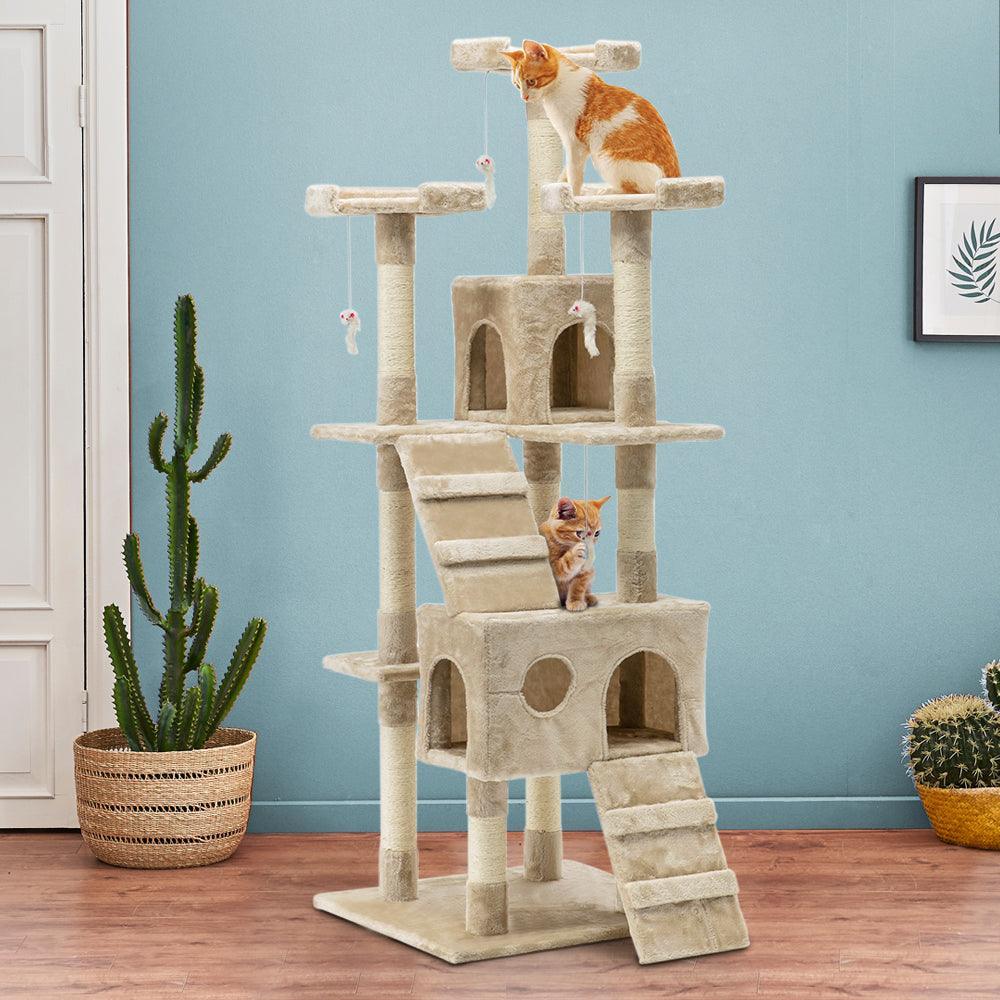 i.Pet Cat Tree 180cm Trees Scratching Post Scratcher Tower Condo House Furniture Wood Beige - John Cootes