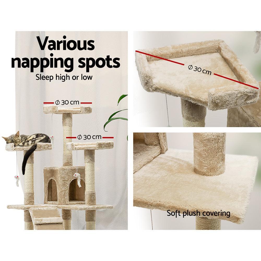 i.Pet Cat Tree 180cm Trees Scratching Post Scratcher Tower Condo House Furniture Wood Beige - John Cootes