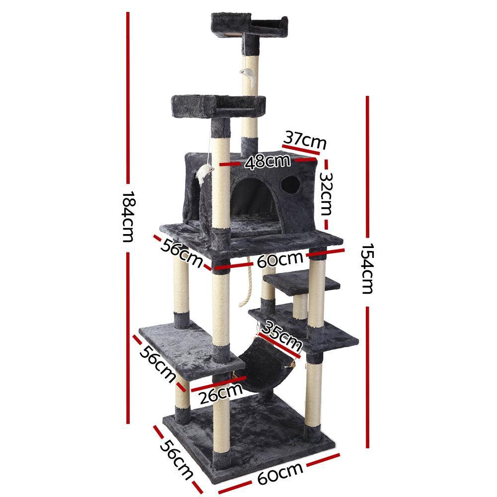 i.Pet Cat Tree 184cm Trees Scratching Post Scratcher Tower Condo House Furniture Wood - John Cootes