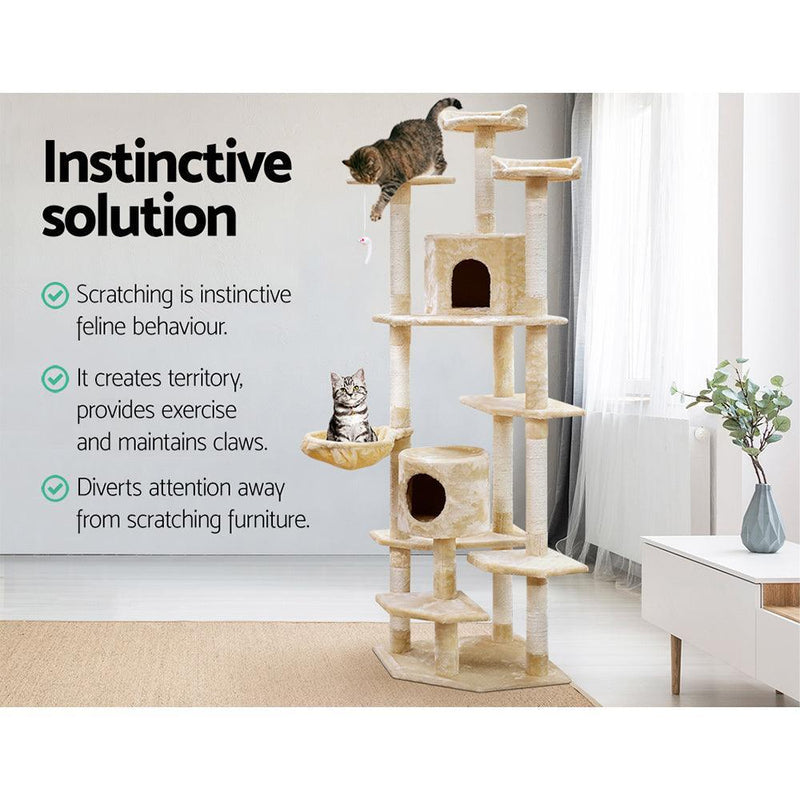 i.Pet Cat Tree 203cm Trees Scratching Post Scratcher Tower Condo House Furniture Wood Beige - John Cootes