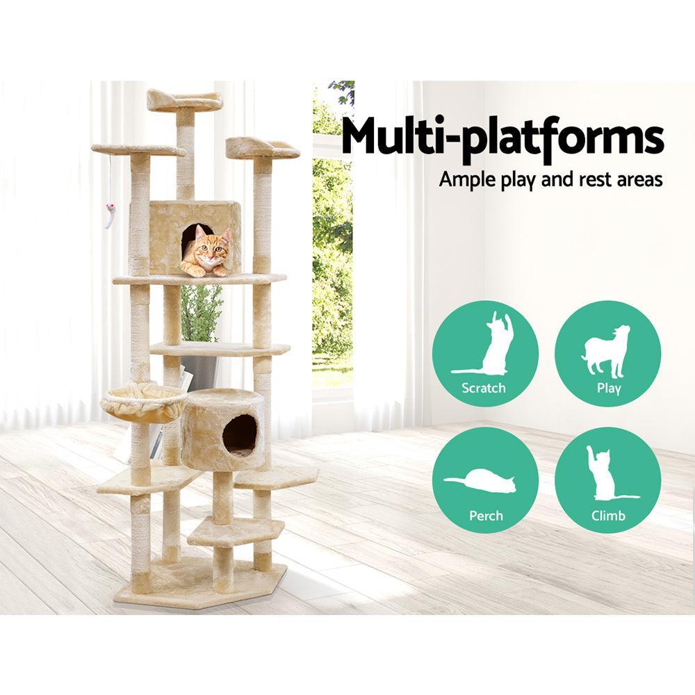 i.Pet Cat Tree 203cm Trees Scratching Post Scratcher Tower Condo House Furniture Wood Beige - John Cootes