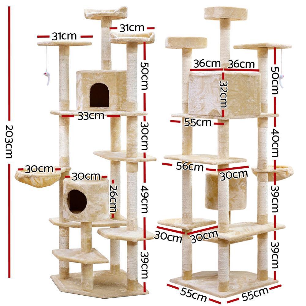 i.Pet Cat Tree 203cm Trees Scratching Post Scratcher Tower Condo House Furniture Wood Beige - John Cootes