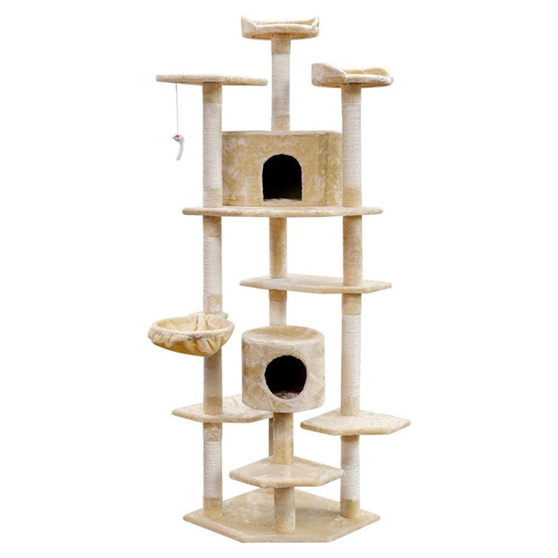 i.Pet Cat Tree 203cm Trees Scratching Post Scratcher Tower Condo House Furniture Wood Beige - John Cootes