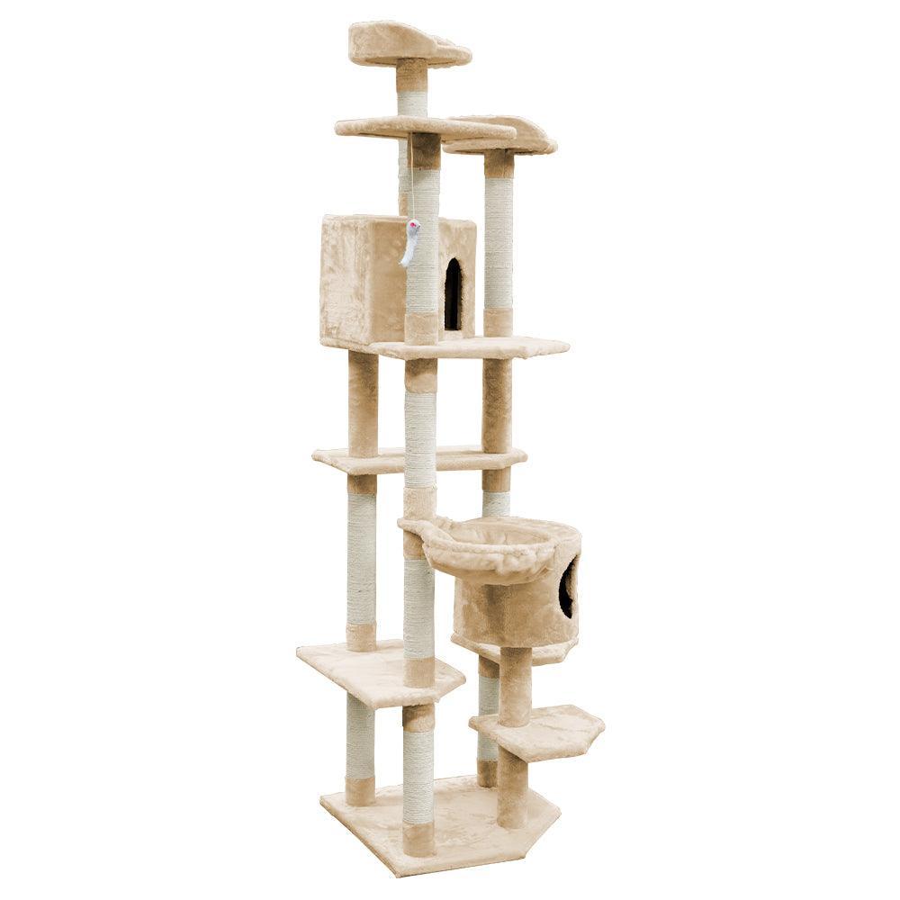 i.Pet Cat Tree 203cm Trees Scratching Post Scratcher Tower Condo House Furniture Wood Beige - John Cootes