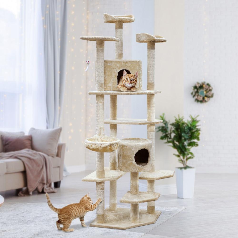 i.Pet Cat Tree 203cm Trees Scratching Post Scratcher Tower Condo House Furniture Wood Beige - John Cootes