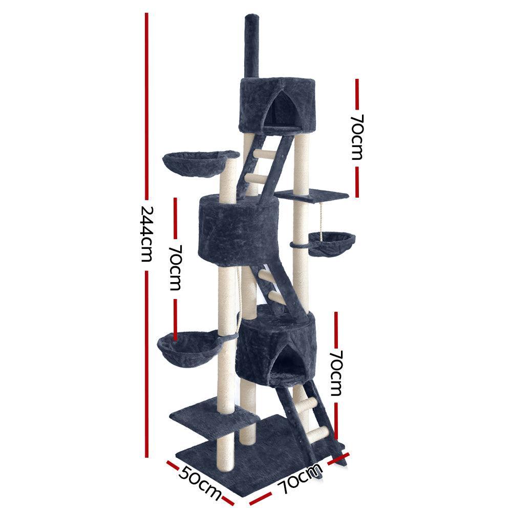 i.Pet Cat Tree 244cm Trees Scratching Post Scratcher Tower Condo House Furniture Wood - John Cootes