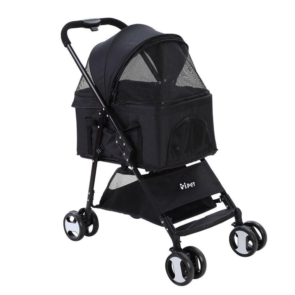 i.Pet Pet Stroller Dog Carrier Foldable Pram 3 IN 1 Middle Size Black - John Cootes