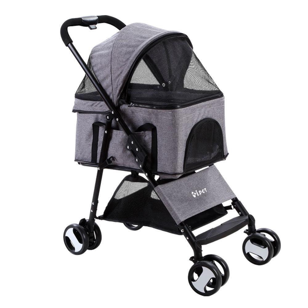 i.Pet Pet Stroller Dog Carrier Foldable Pram 3 IN 1 Middle Size Grey - John Cootes