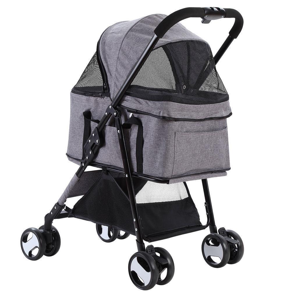 i.Pet Pet Stroller Dog Carrier Foldable Pram 3 IN 1 Middle Size Grey - John Cootes