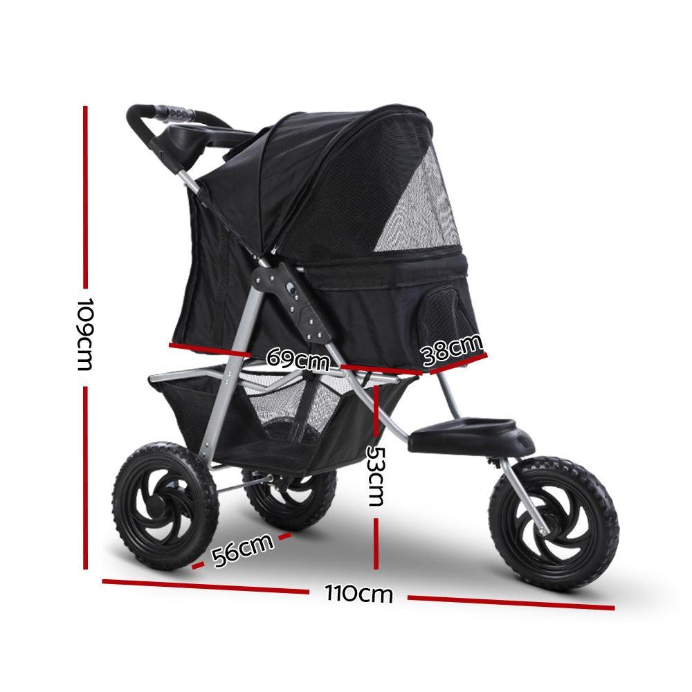 i.Pet Pet Stroller Dog Carrier Foldable Pram Large Black - John Cootes