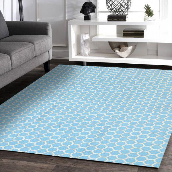Illusion Blue Natural Cotton Rug 160x230 - John Cootes