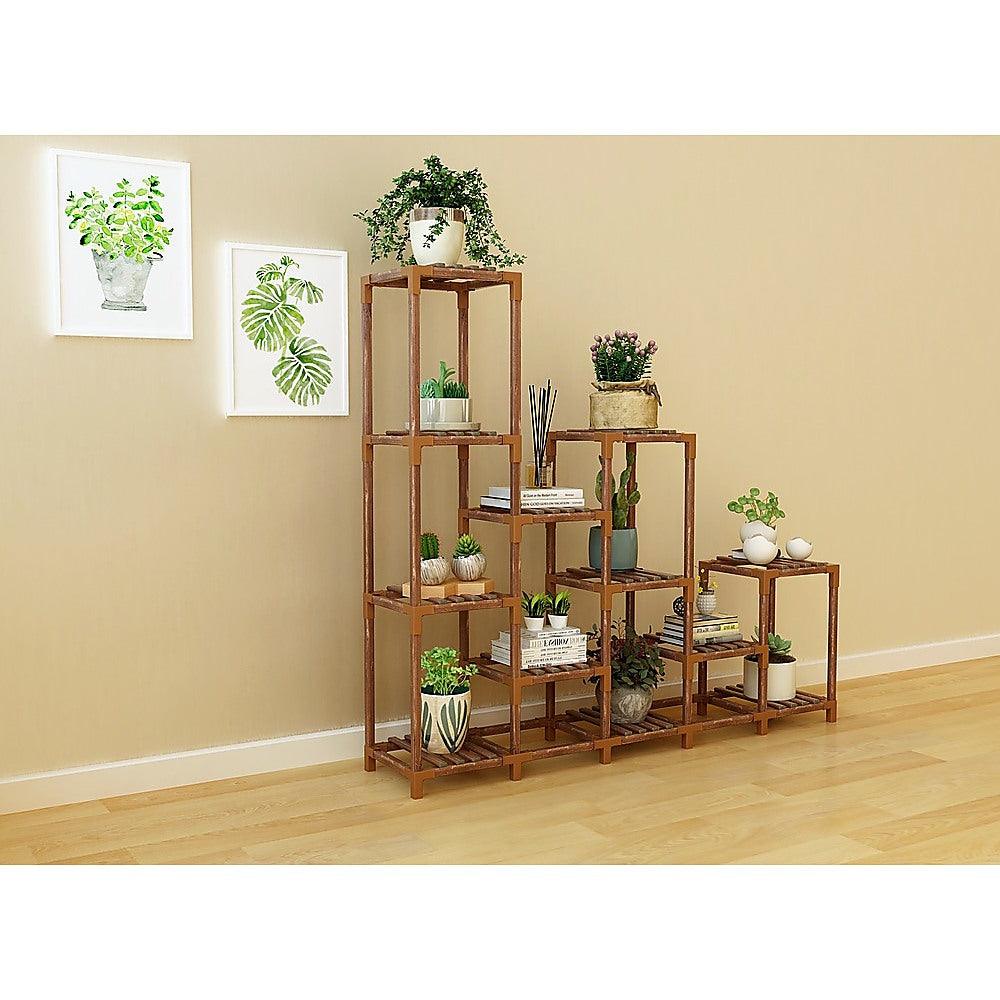 Indoor Outdoor Garden Plant Stand Planter Flower Pot Shelf Wooden Shelving - 12 Shelves - John Cootes