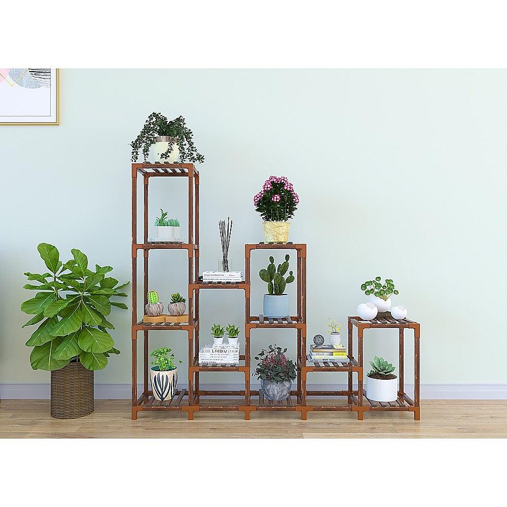 Indoor Outdoor Garden Plant Stand Planter Flower Pot Shelf Wooden Shelving - 12 Shelves - John Cootes