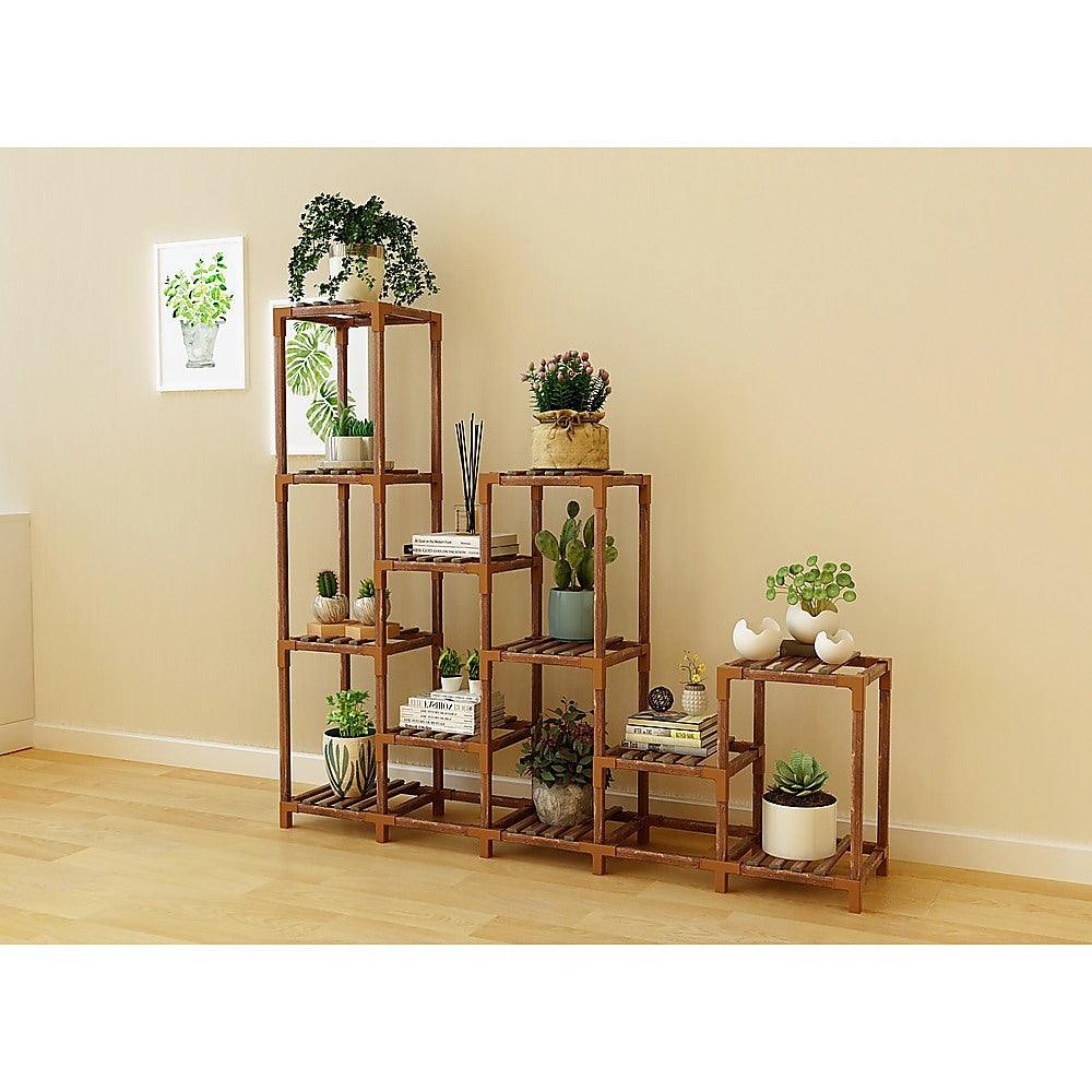 Indoor Outdoor Garden Plant Stand Planter Flower Pot Shelf Wooden Shelving - 12 Shelves - John Cootes