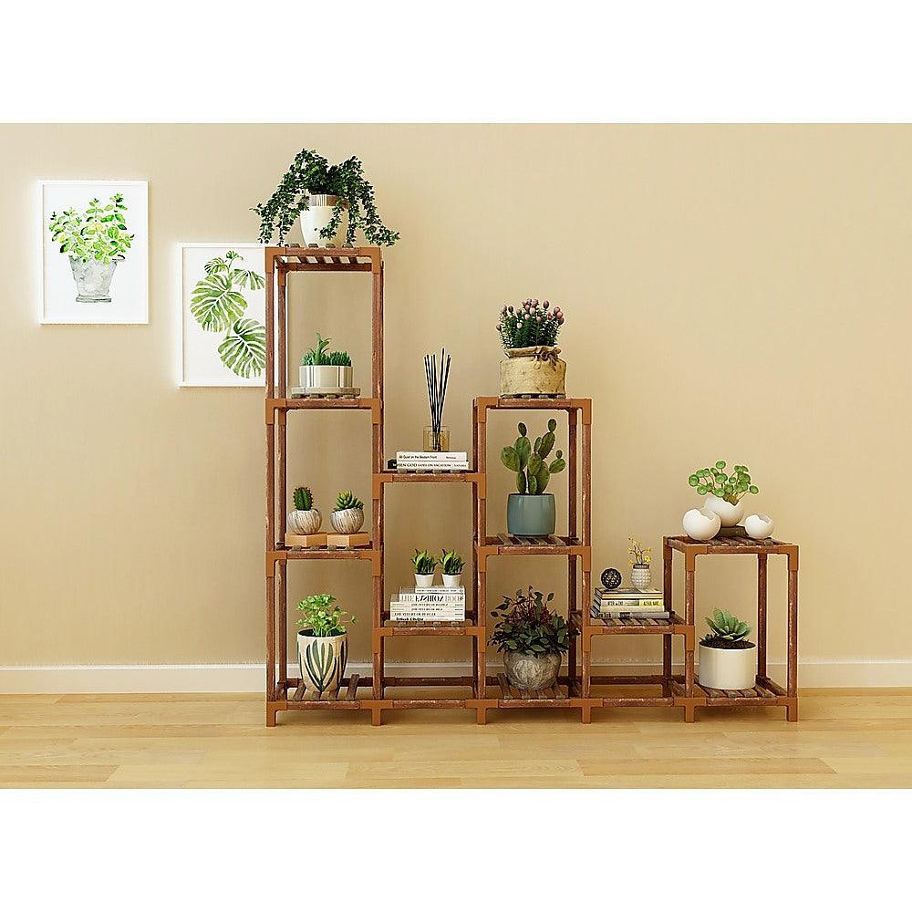 Indoor Outdoor Garden Plant Stand Planter Flower Pot Shelf Wooden Shelving - 12 Shelves - John Cootes