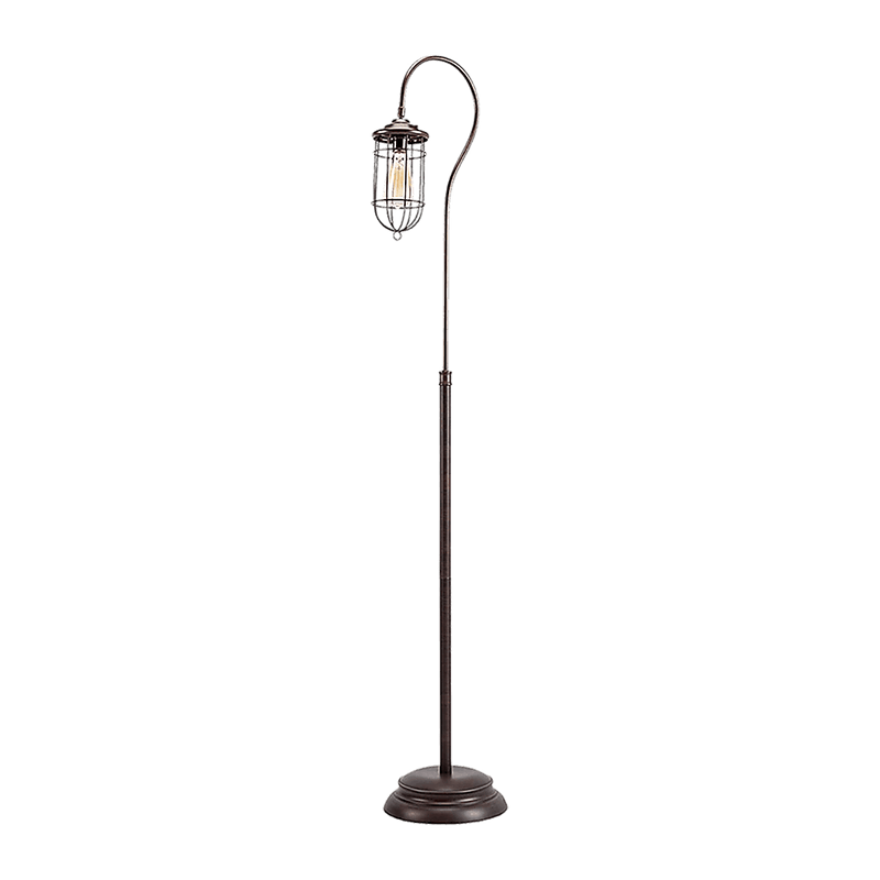 Industrial Floor Lamp with Adjustable Cage Shade Rustic Brushed in Bronze Finish - John Cootes