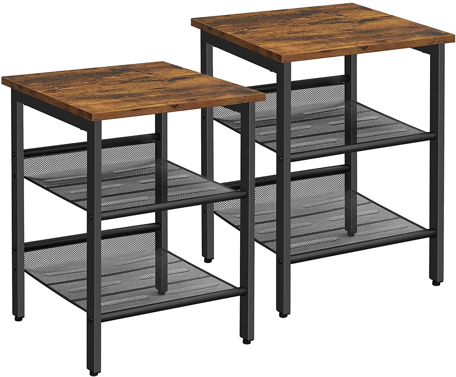 Industrial Set of 2 Bedside Tables with Adjustable Mesh Shelves Rustic Brown and Black - John Cootes