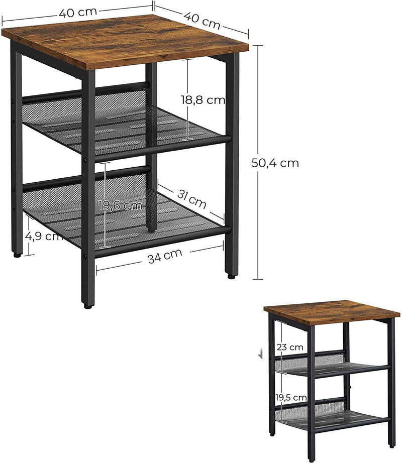 Industrial Set of 2 Bedside Tables with Adjustable Mesh Shelves Rustic Brown and Black - John Cootes