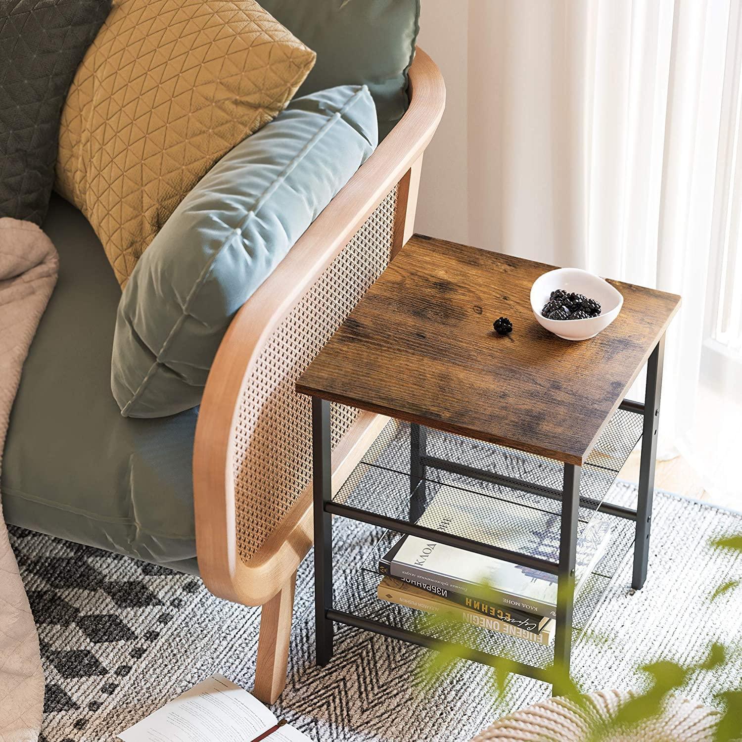 Industrial Set of 2 Bedside Tables with Adjustable Mesh Shelves Rustic Brown and Black - John Cootes