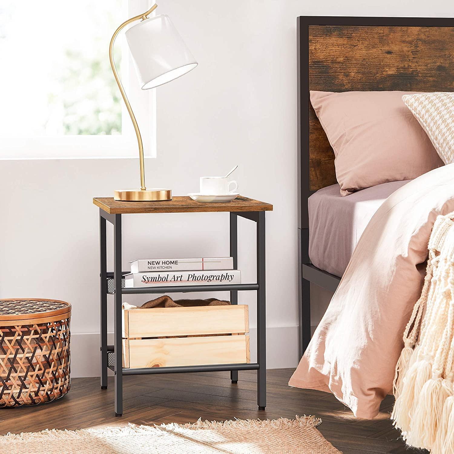 Industrial Set of 2 Bedside Tables with Adjustable Mesh Shelves Rustic Brown and Black - John Cootes