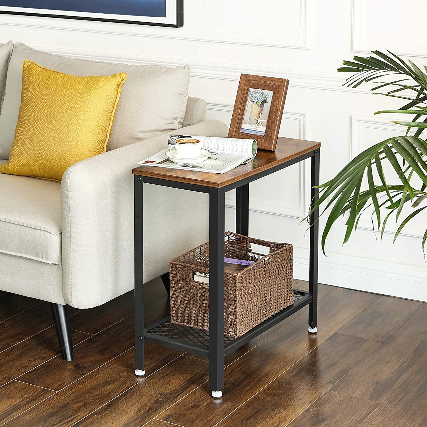 Industrial Side Table 2-Tier With Mesh and Metal Frame Rustic Brown - John Cootes