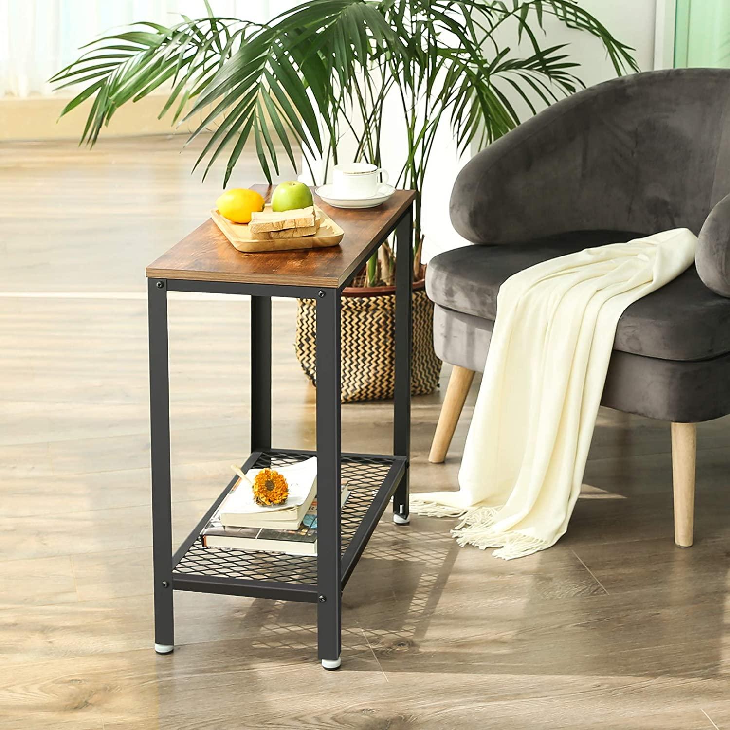 Industrial Side Table 2-Tier With Mesh and Metal Frame Rustic Brown - John Cootes