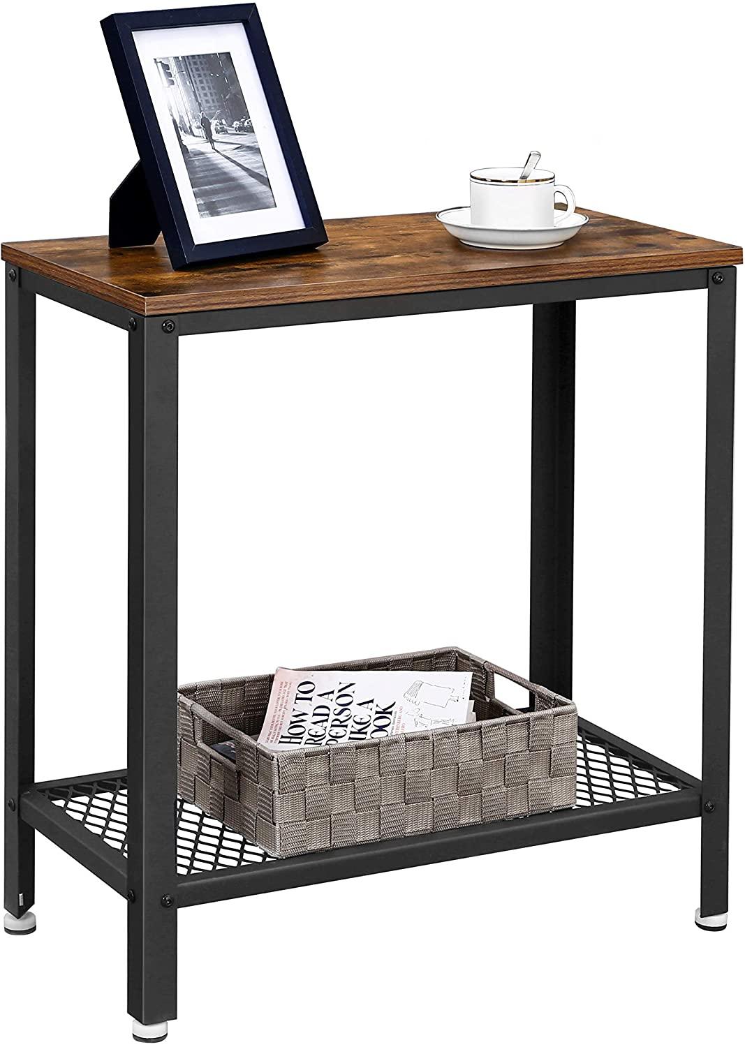 Industrial Side Table 2-Tier With Mesh and Metal Frame Rustic Brown - John Cootes