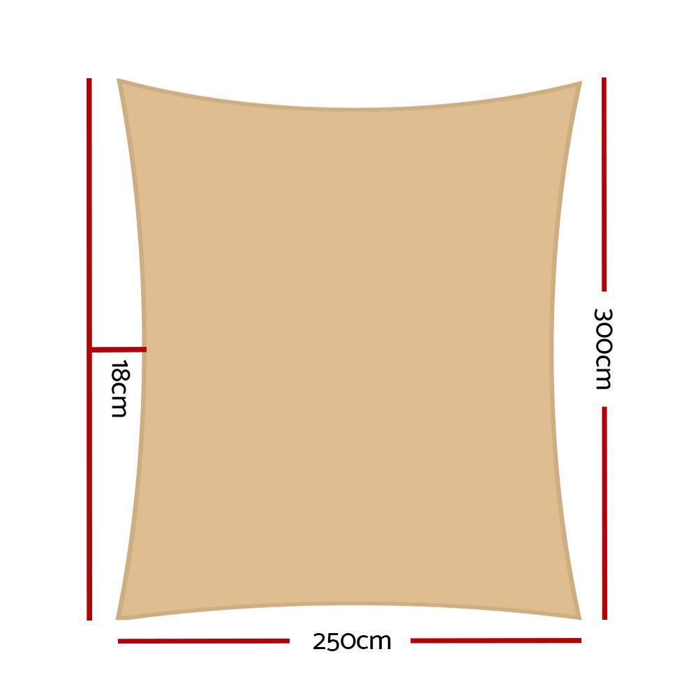 Instahut 2.5x3m Shade Sail Sun Shadecloth 280gsm Sand - John Cootes