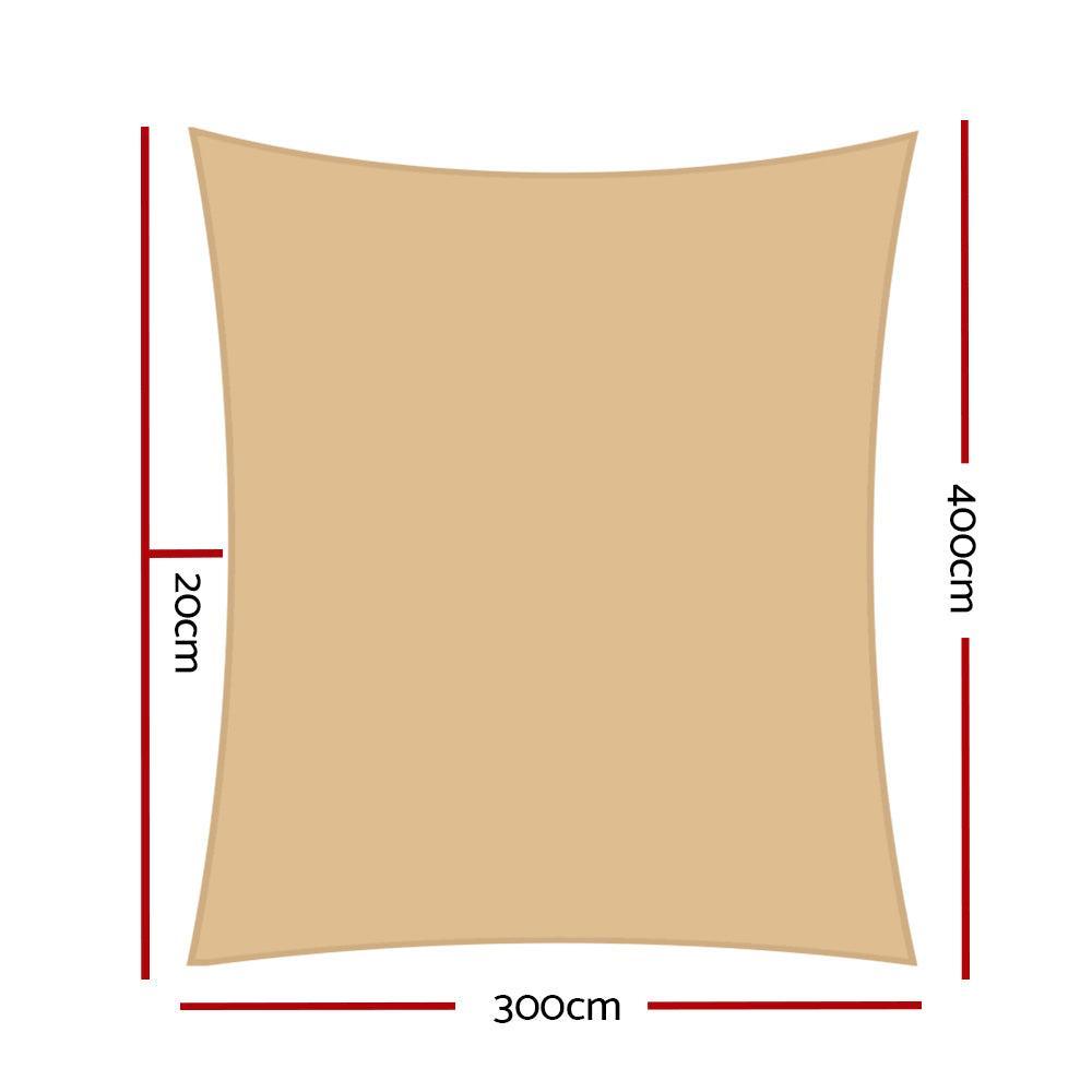 Instahut 3 x 4m Waterproof Rectangle Shade Sail Cloth - Sand Beige - John Cootes