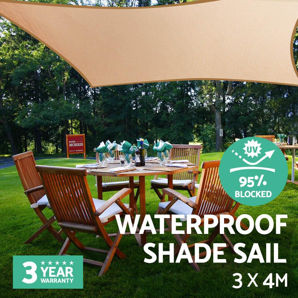 Instahut 3 x 4m Waterproof Rectangle Shade Sail Cloth - Sand Beige - John Cootes