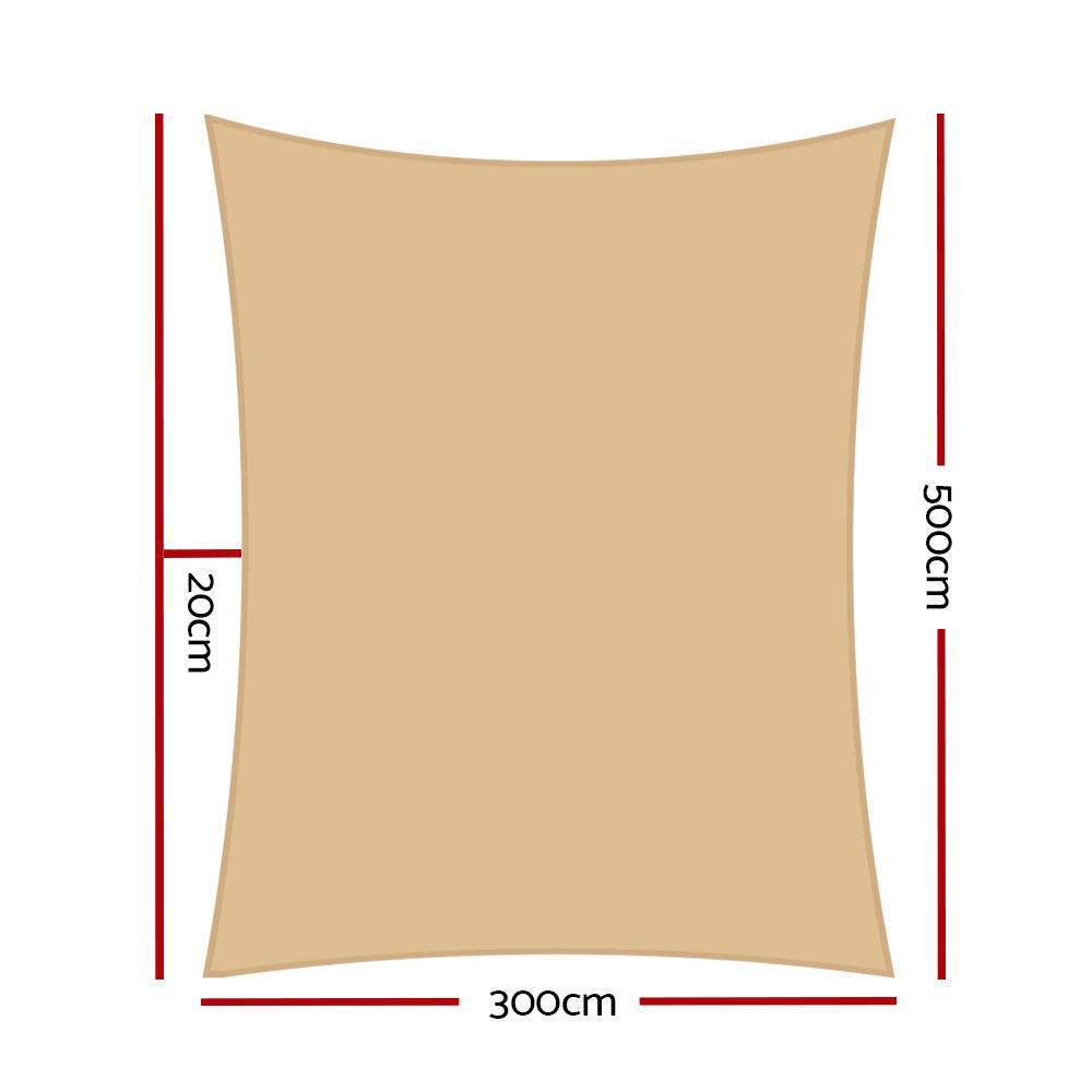 Instahut 3 x 5m Waterproof Rectangle Shade Sail Cloth - Sand Beige - John Cootes