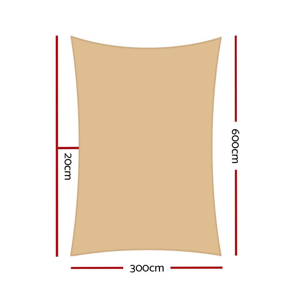 Instahut 3 x 6m Waterproof Rectangle Shade Sail Cloth - Sand Beige - John Cootes