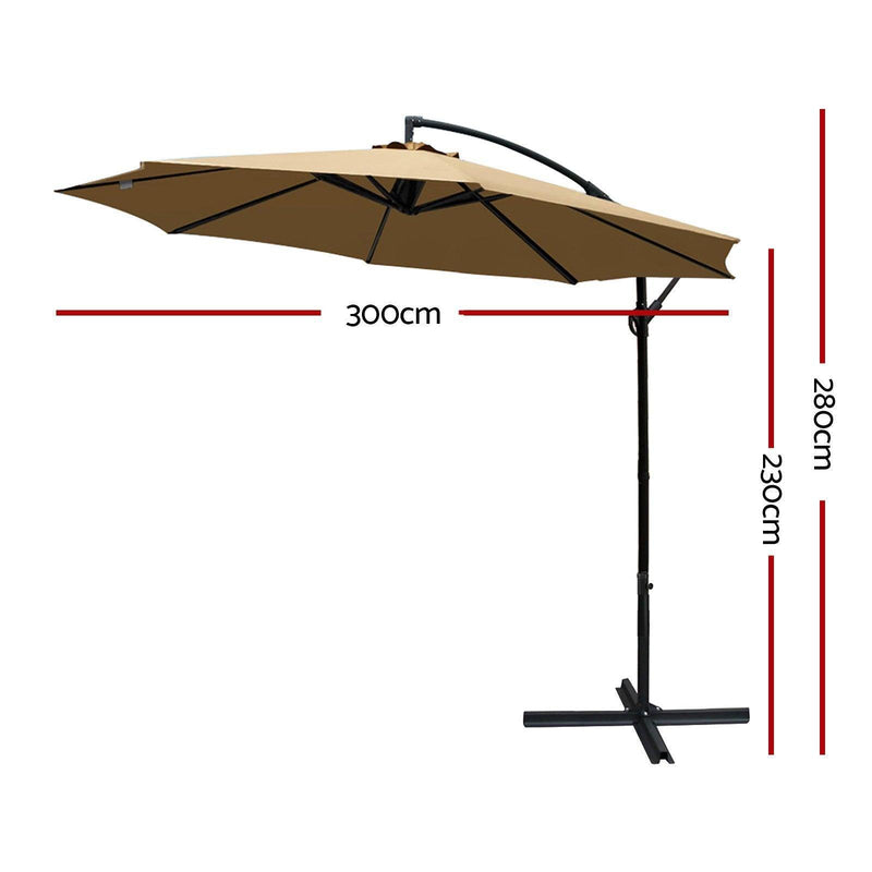 Instahut 3M Cantilevered Outdoor Umbrella - Beige - John Cootes