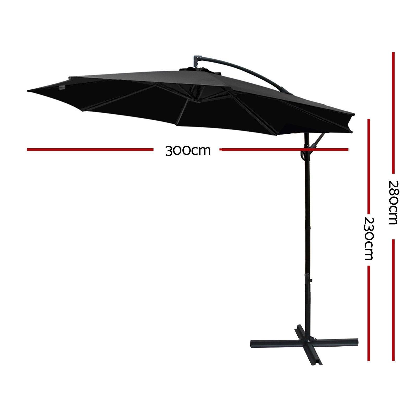 Instahut 3M Cantilevered Outdoor Umbrella - Black - John Cootes