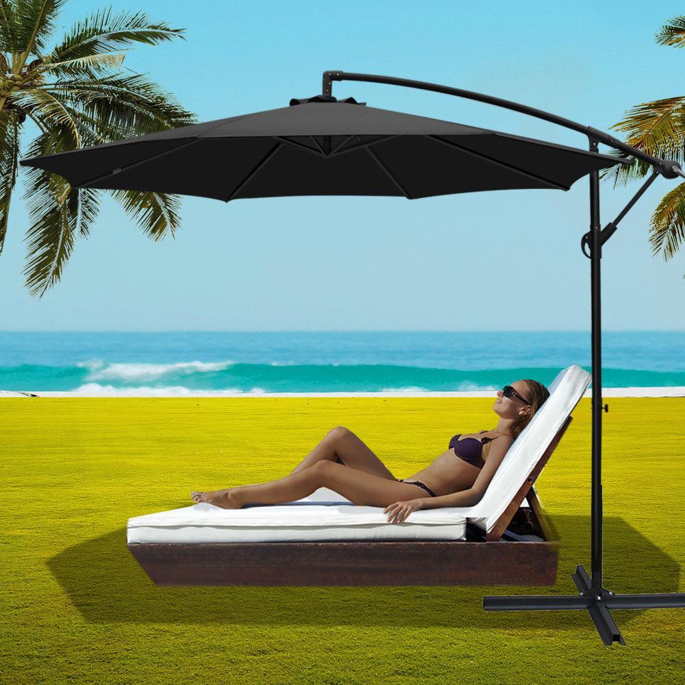 Instahut 3M Cantilevered Outdoor Umbrella - Black - John Cootes