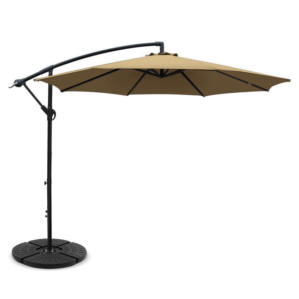 Instahut 3M Umbrella with 48x48cm Base Outdoor Umbrellas Cantilever Sun Beach Garden Patio Beige - John Cootes