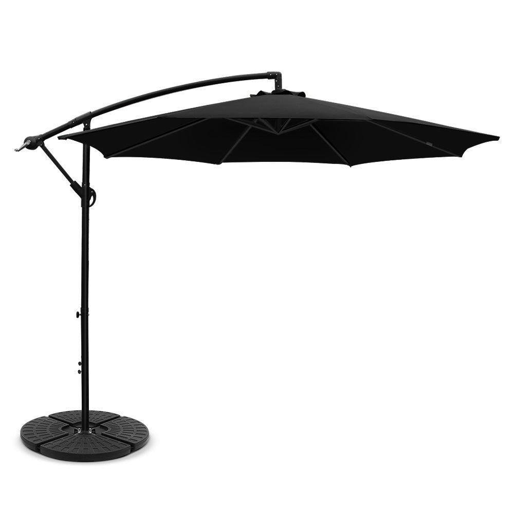 Instahut 3M Umbrella with 48x48cm Base Outdoor Umbrellas Cantilever Sun Beach Garden Patio Black - John Cootes