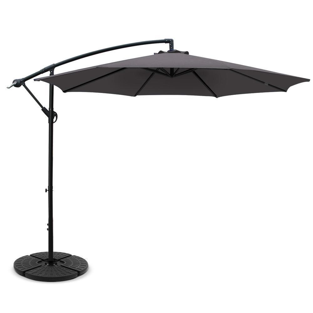 Instahut 3M Umbrella with 48x48cm Base Outdoor Umbrellas Cantilever Sun Beach Garden Patio Charcoal - John Cootes